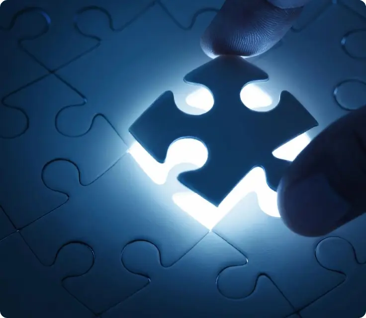 A person is holding the last piece of puzzle